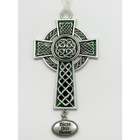 Enameled Celtic Cross Bless This Home Ornament - Picture 1 of 5
